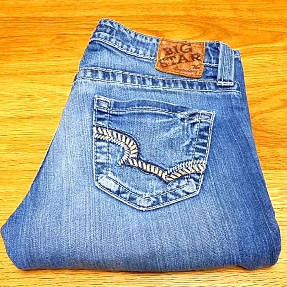 BIG STAR 28x14 REMY, LOW-RISE BOOT CUT DISTRESSED FADED SHORTS - Picture 1 of 8